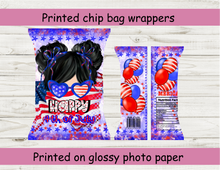 Load image into Gallery viewer, Patriotic printed chip bag wrappers black hair