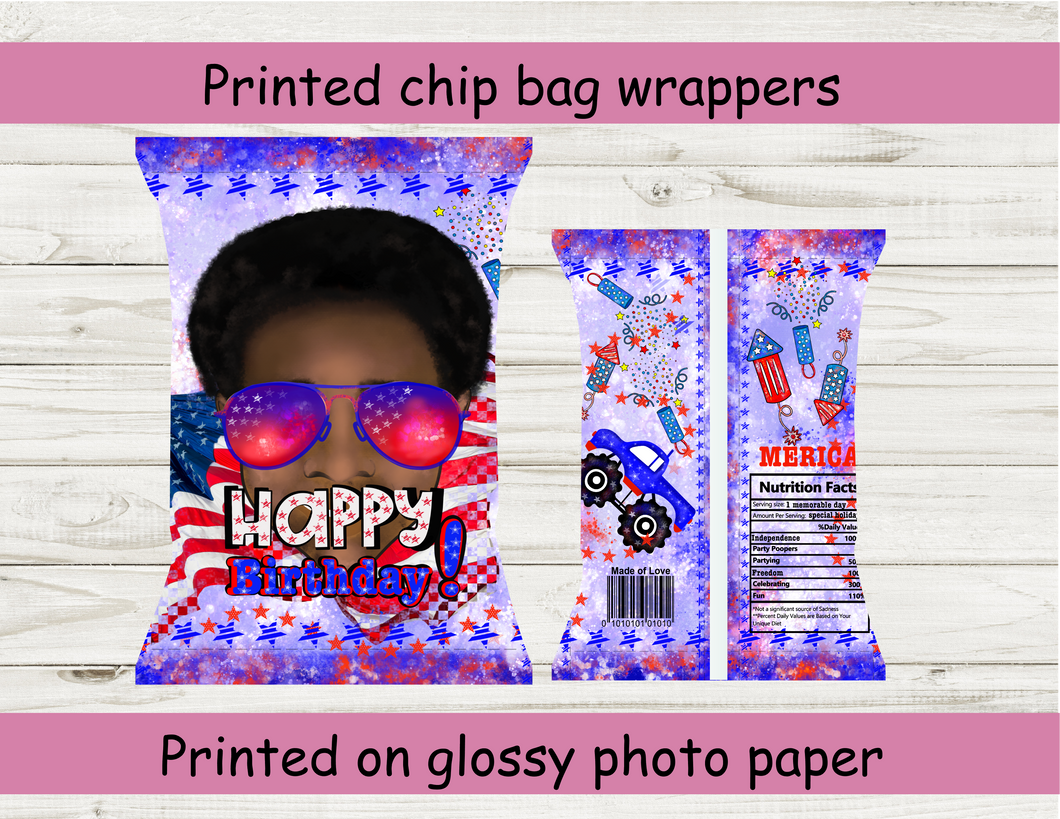 Patriotic printed chip bag wrappers brown boy