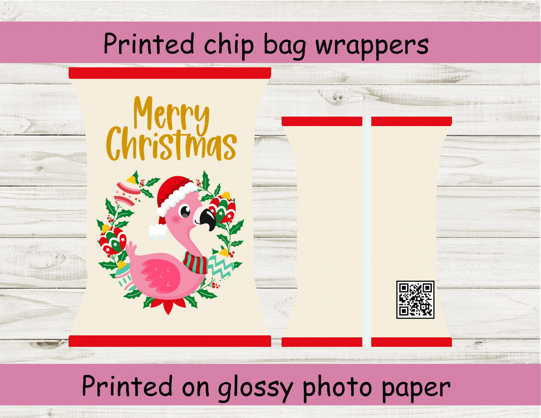 Christmas Flamingo printed chip bag wrappers