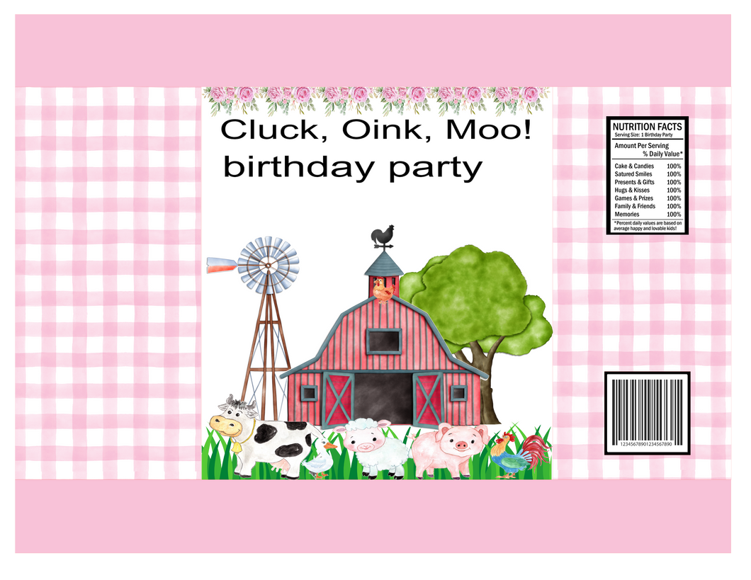 Farm theme Kids Party Chip Bag sheet ready to assemble Set of 12