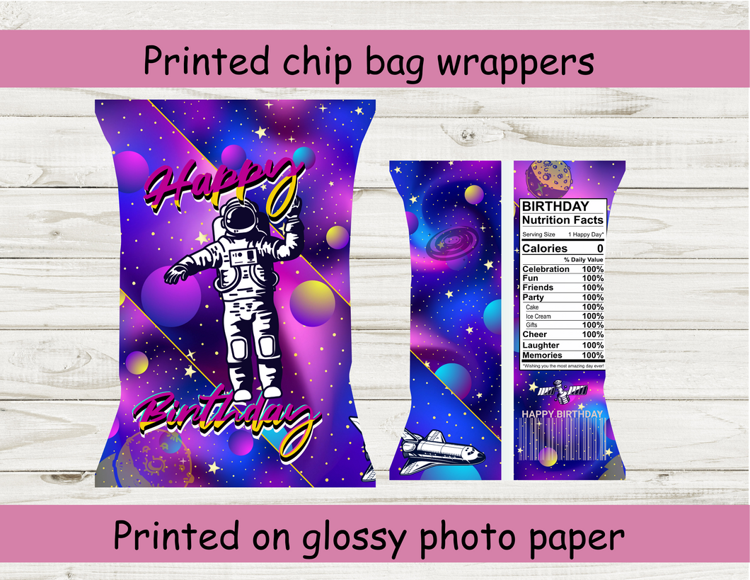 Space themed Birthday chip bag wrapper set of 10